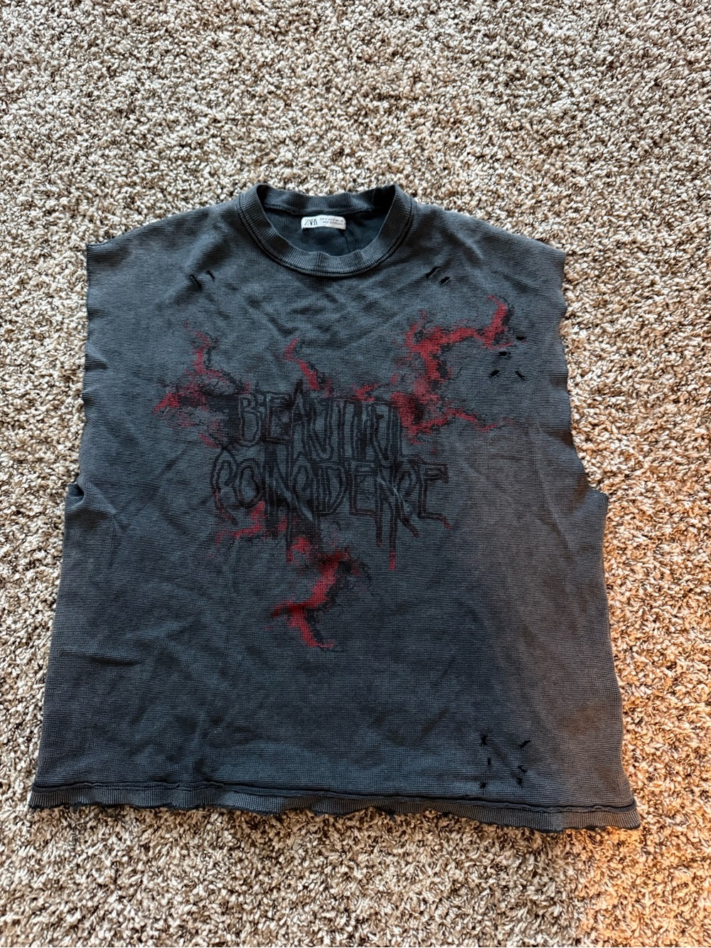 Zara Black Short Sleeve Tee with Red Graphic Accents